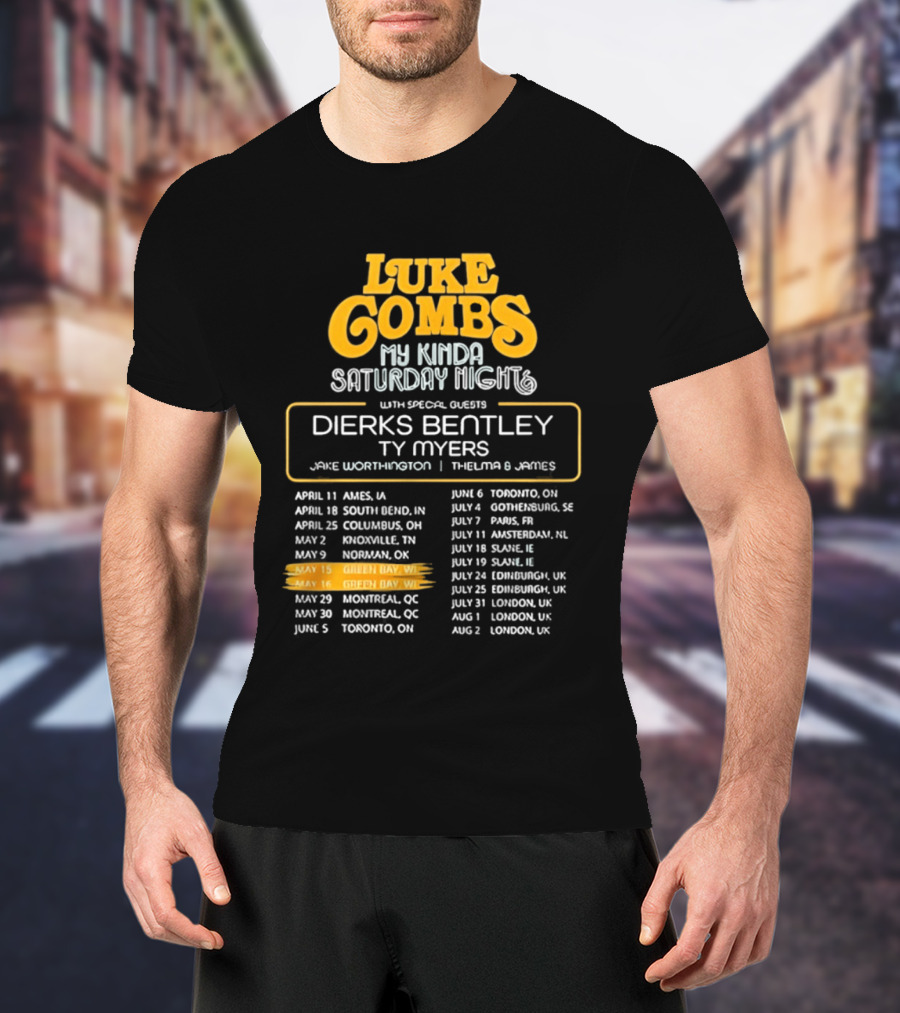 Luke Combs My Kinda Saturday Night Tour 2026 Green Bay Featuring Dierks Bentley T-Shirt
