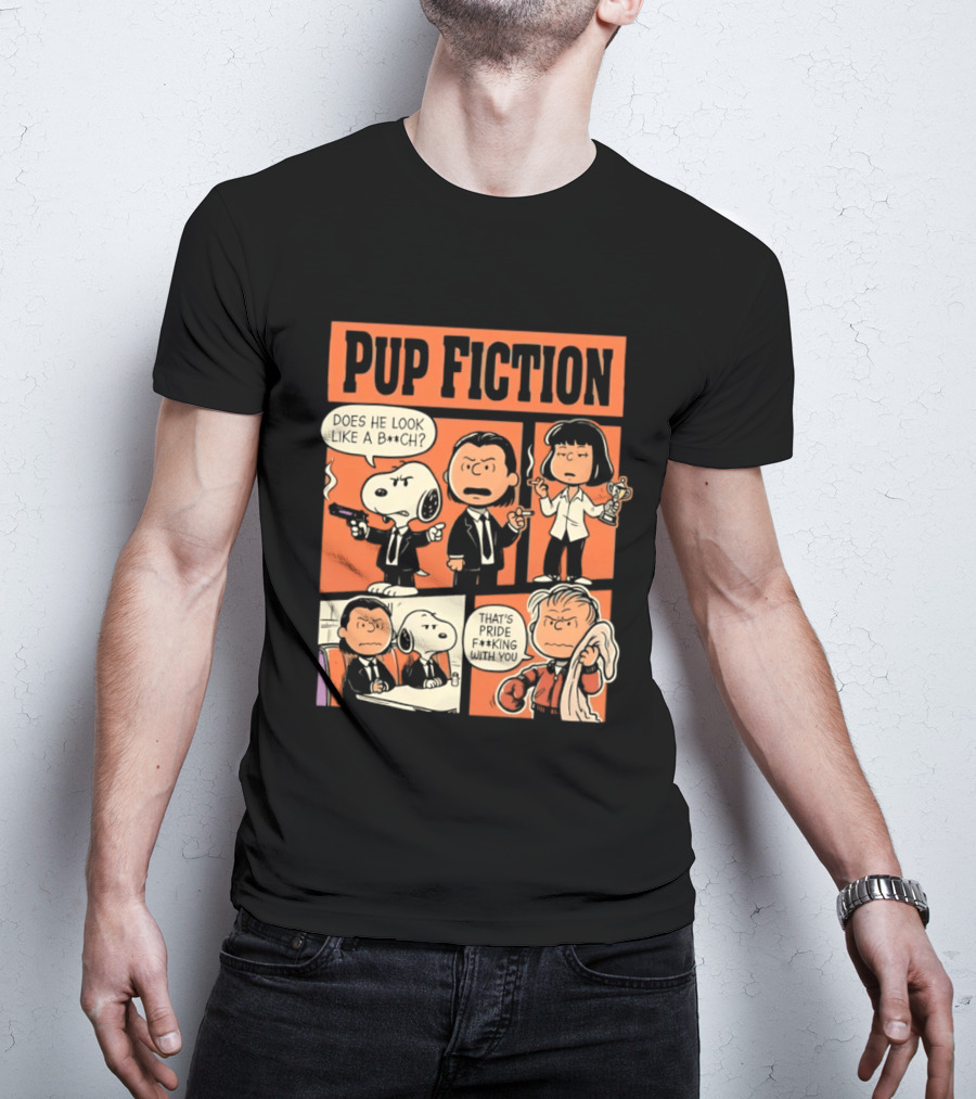 Pup Fiction Peanuts And Pulp Fiction Characters Mashup T-Shirt