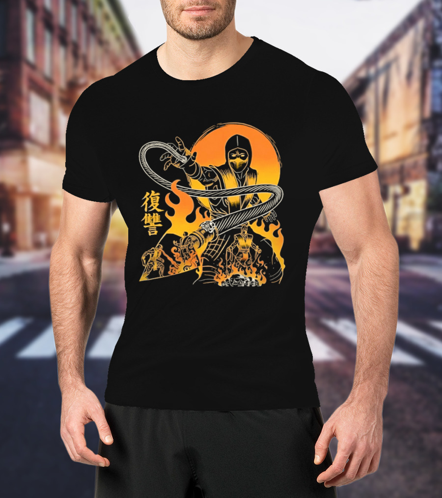 Scorpion Mortal Kombat Hellbound Wrath Kanji Flames T-Shirt