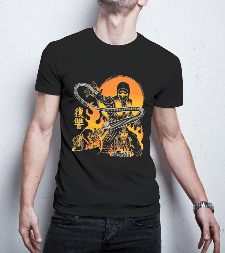 Scorpion Mortal Kombat Hellbound Wrath Kanji Flames T-Shirt