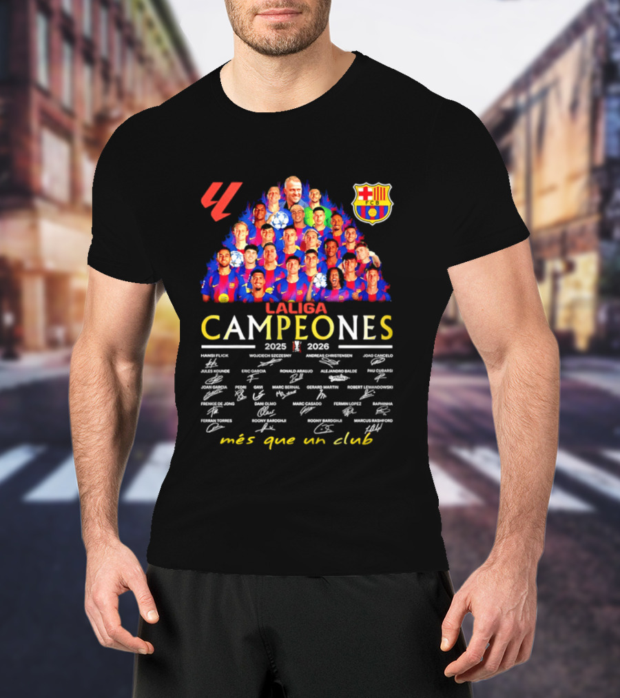 FC Barcelona LaLiga Campeones 2025 2026 Más Que Un Club Signatures T-Shirt