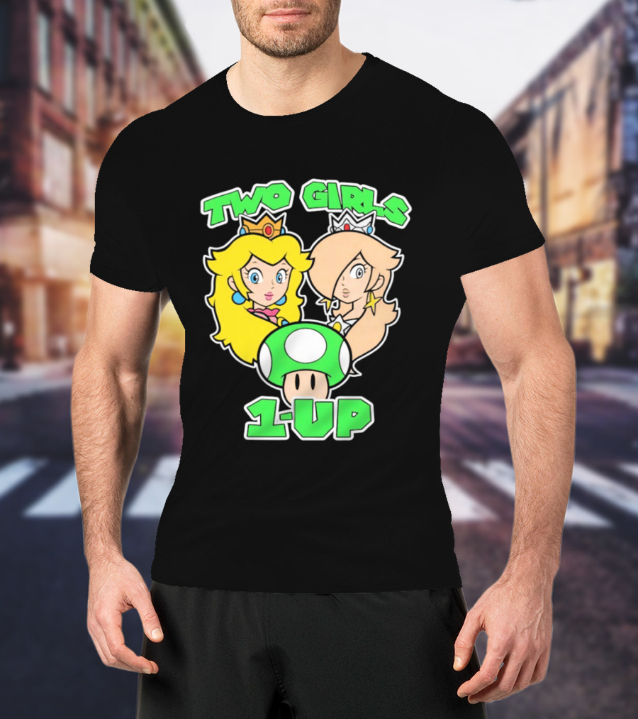 Two Girls 1 Up Mushroom Princesses Gaming T-Shirt