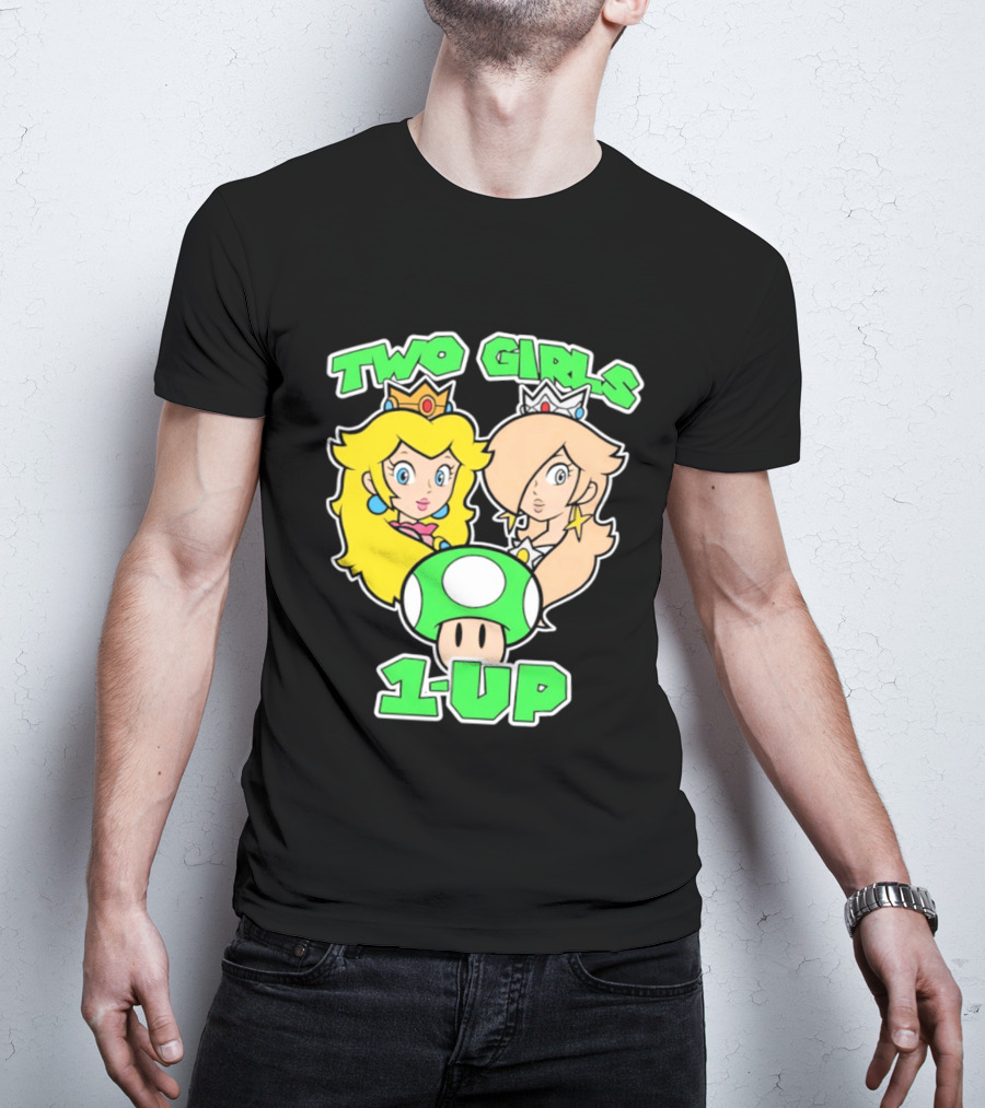 Two Girls 1 Up Mushroom Princesses Gaming T-Shirt