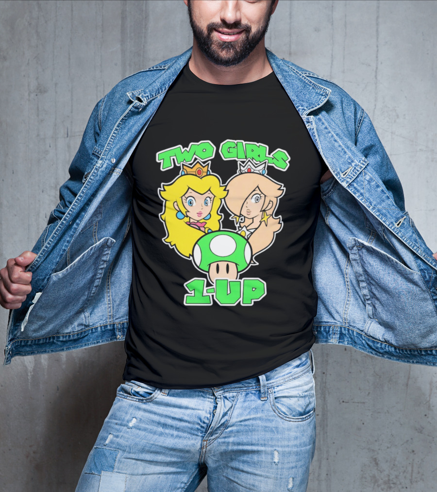 Two Girls 1 Up Mushroom Princesses Gaming T-Shirt