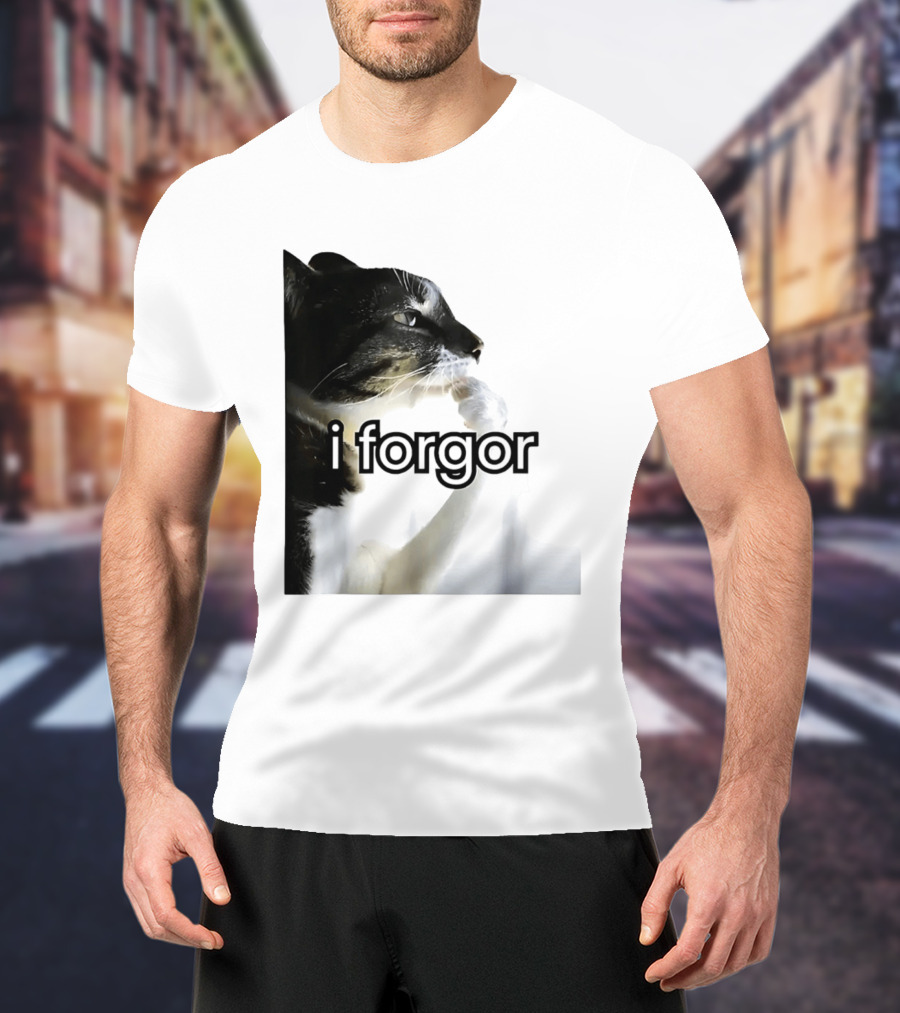 Cat I Forgor Meme Digital Image Paw Licking Pensive Moment T-Shirt