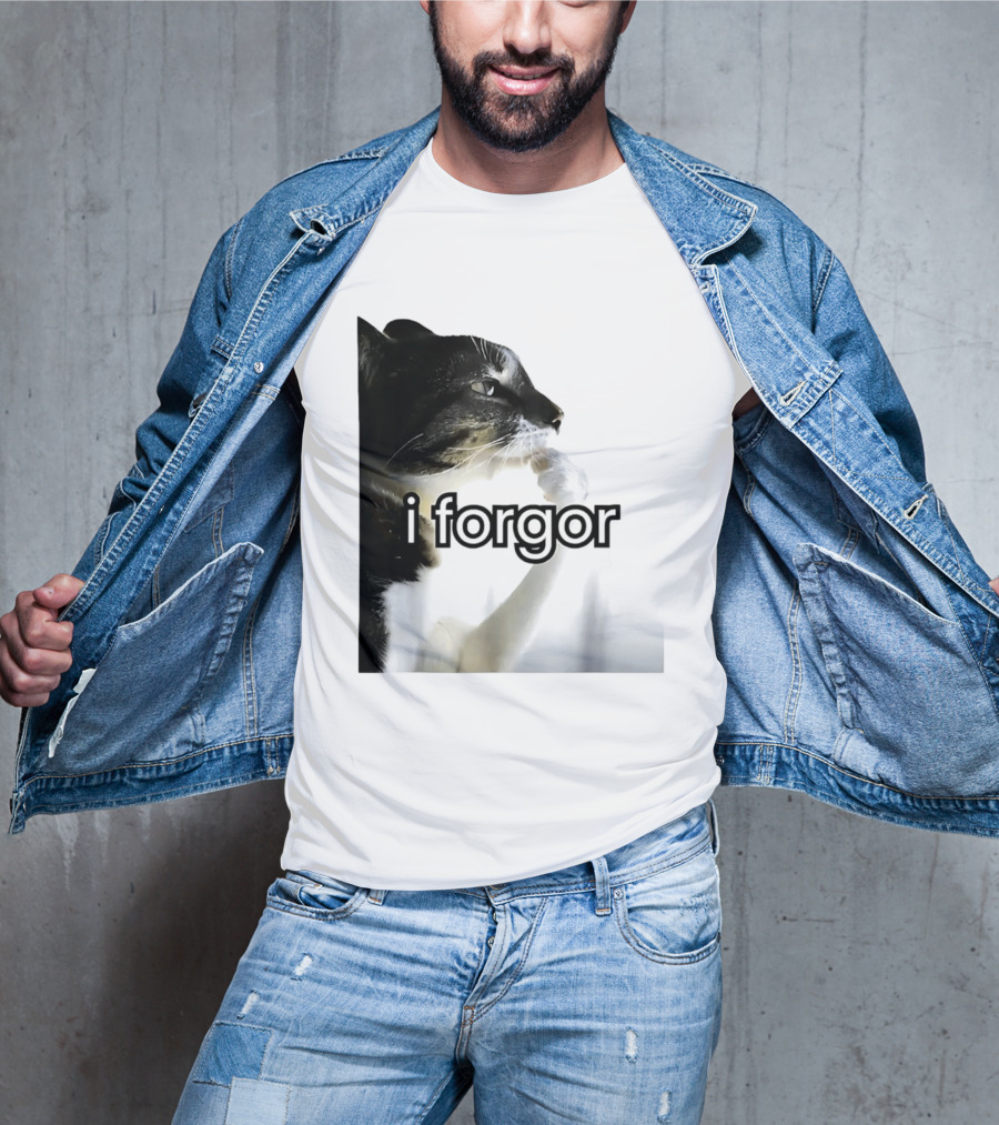 Cat I Forgor Meme Digital Image Paw Licking Pensive Moment T-Shirt