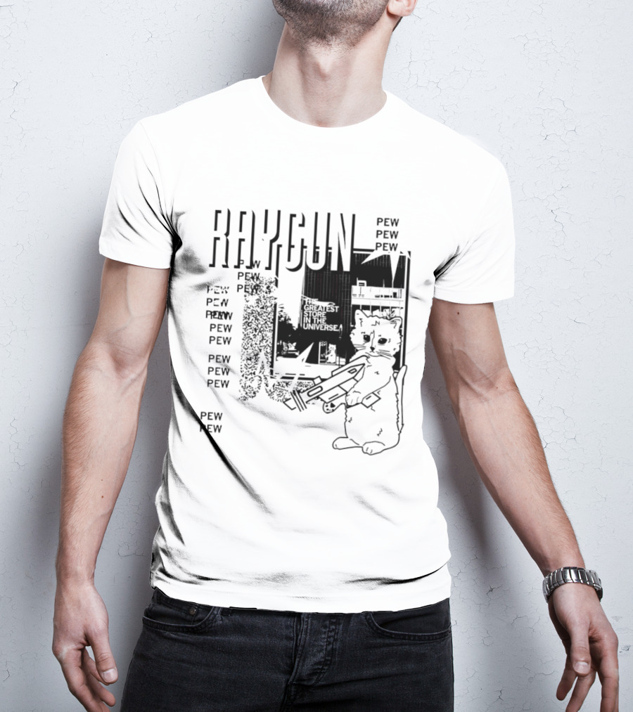Raygun Cat Pew Pew Galactic Space Adventure T-Shirt