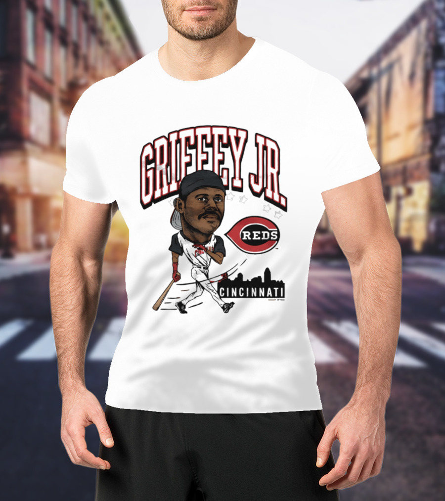 Cincinnati Reds Griffey Jr Caricature Tri Blend T-Shirt