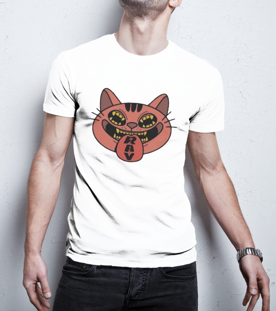 Exociety Rav Cat Tongue Out Face Graphic Urban Streetwear T-Shirt