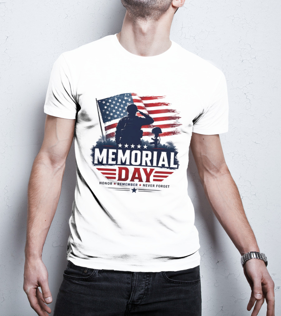 Memorial Day 2026 Honor Remember Never Forget American Flag T-Shirt