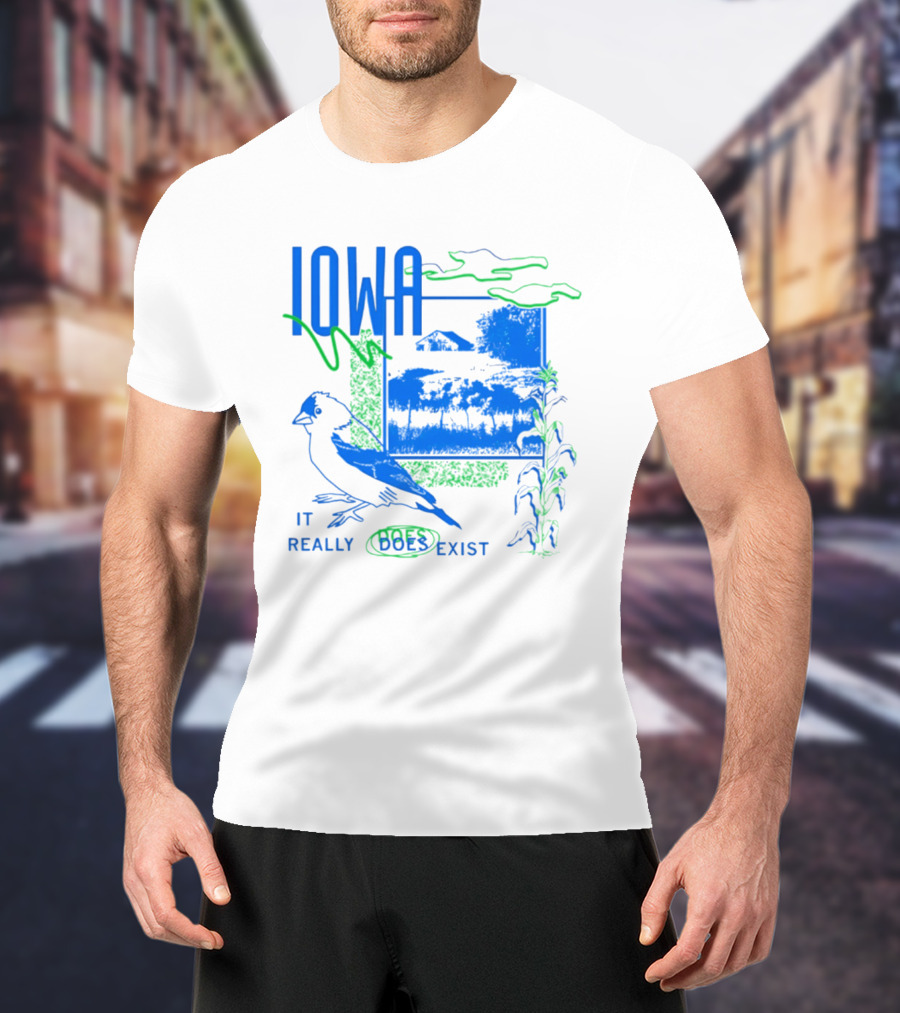 Iowa It Really Does Exist 90s Style Scenic Landscape Bird And Cornfield T-Shirt