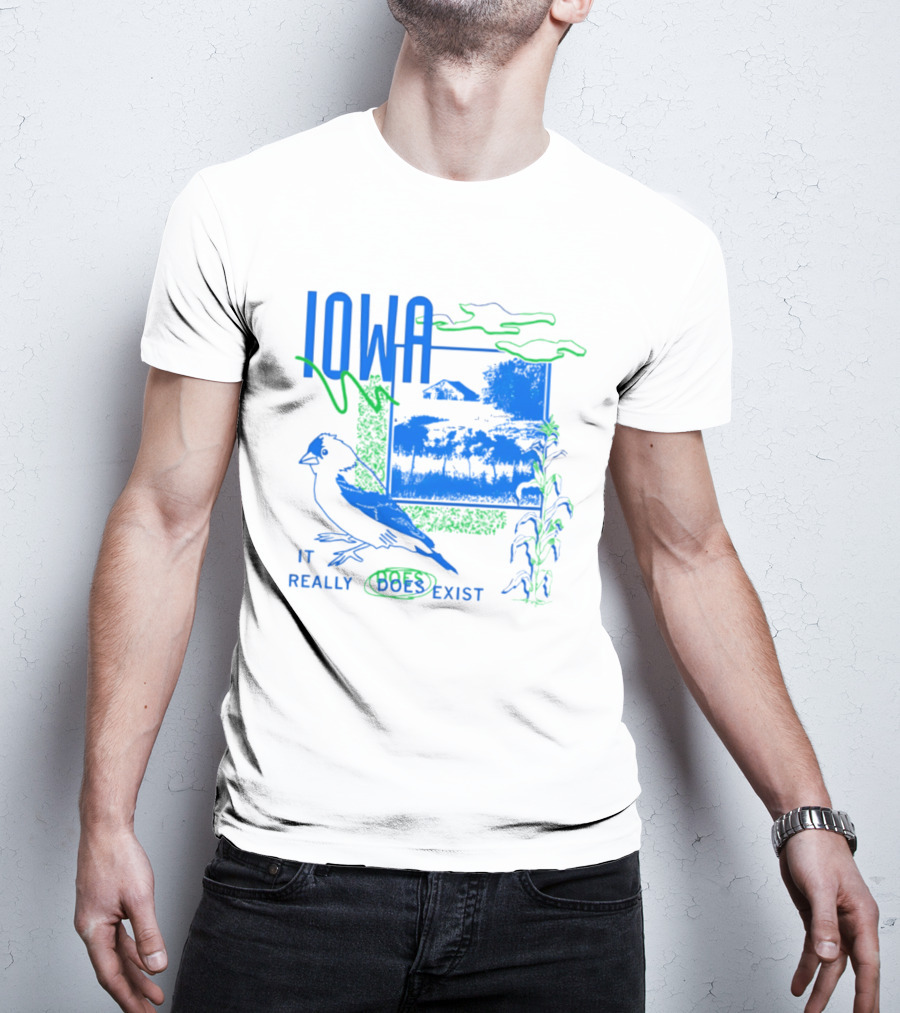 Iowa It Really Does Exist 90s Style Scenic Landscape Bird And Cornfield T-Shirt