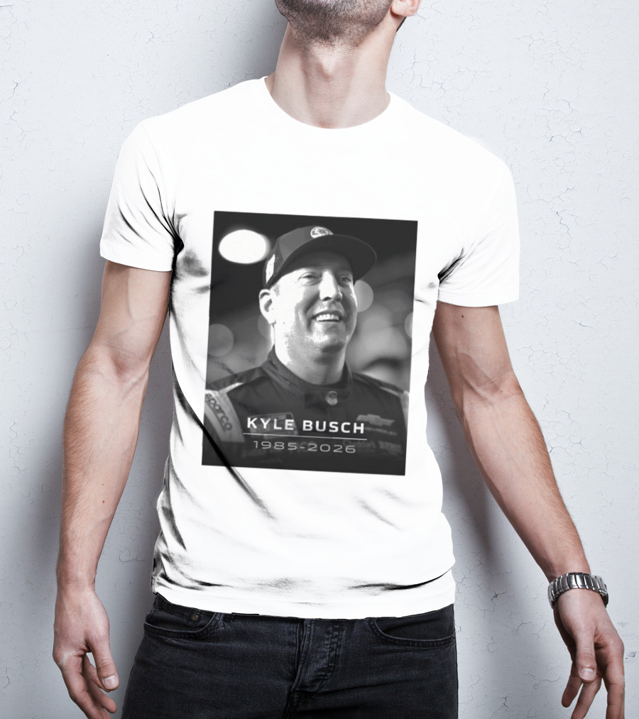 Kyle Busch 1985 2026 Racing Tribute Black And White T-Shirt