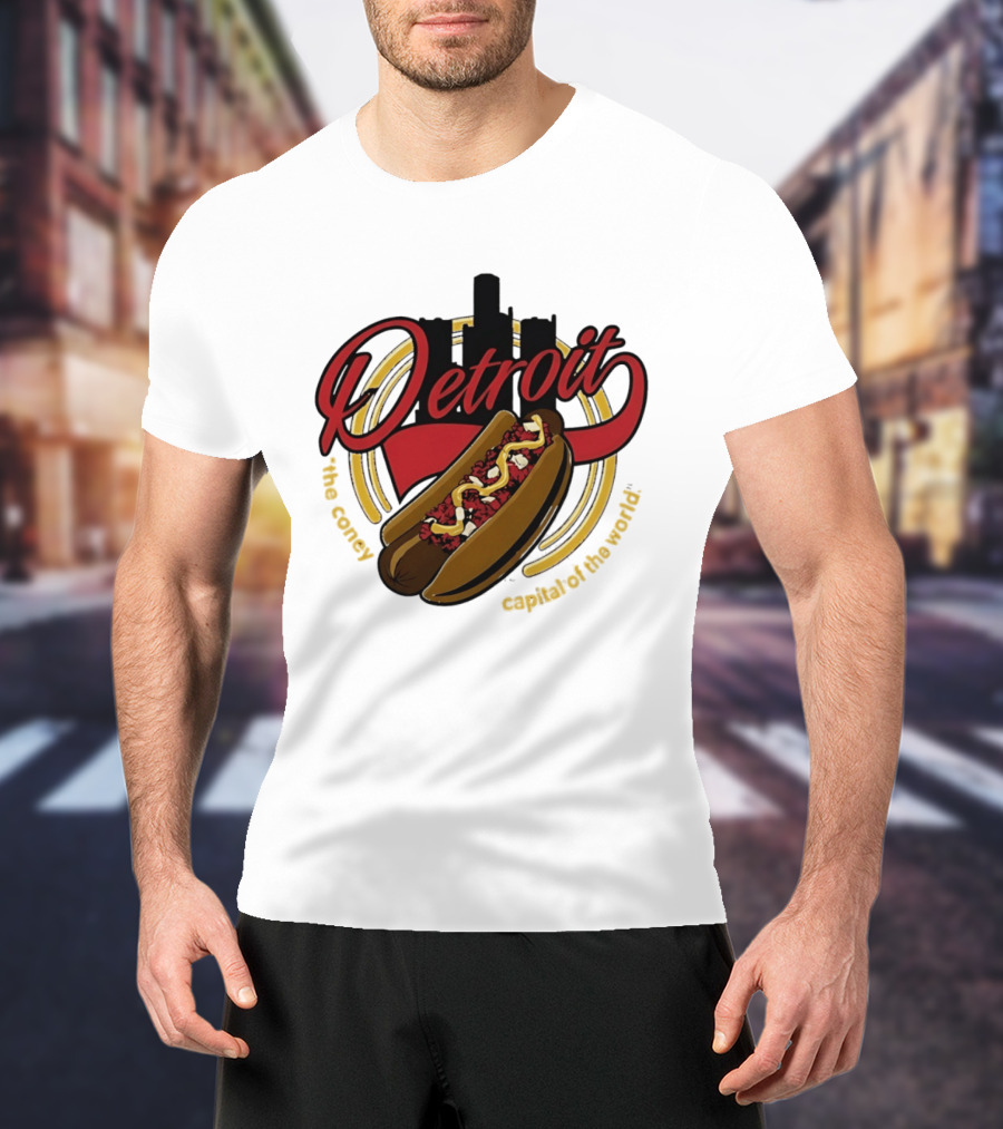 Detroit The Coney Capital Of The World Hot Dog Skyline T-Shirt