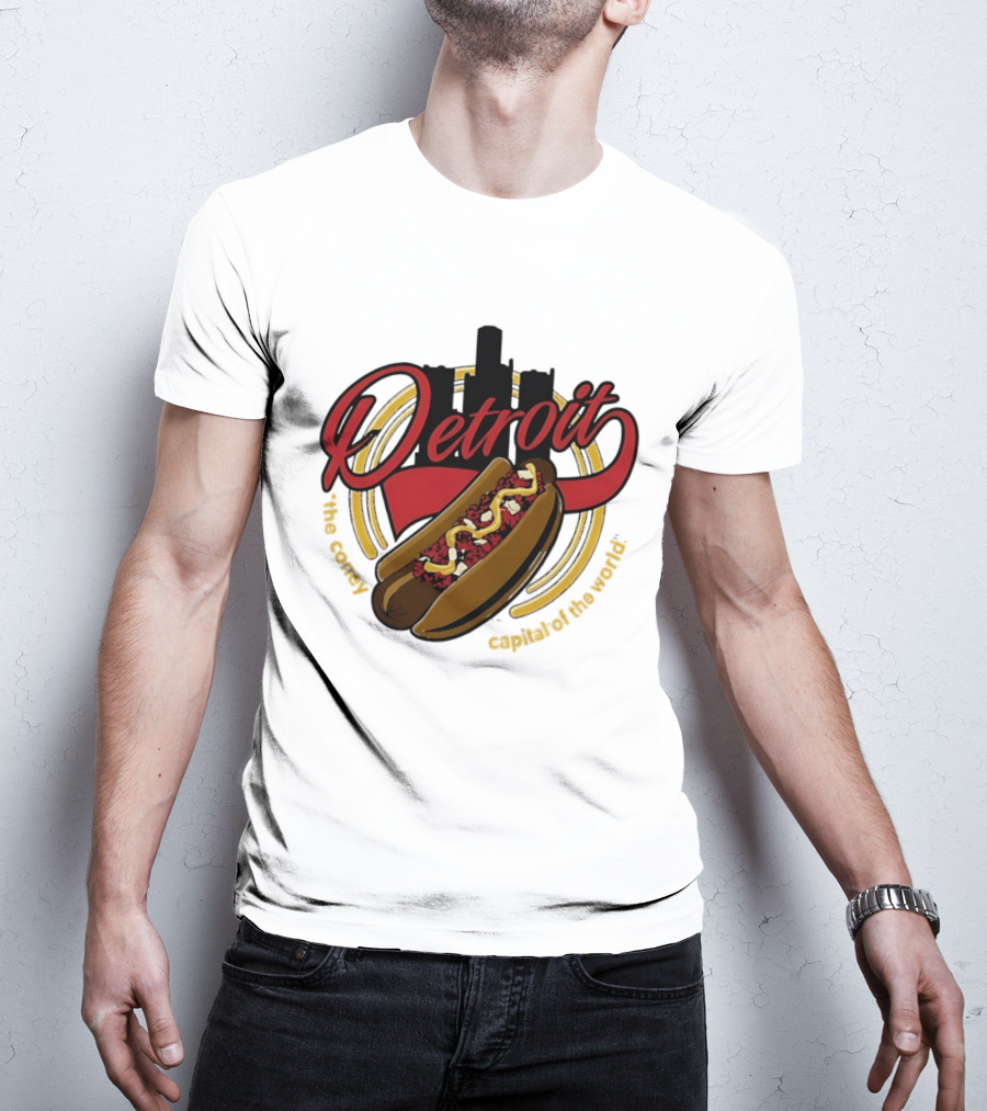 Detroit The Coney Capital Of The World Hot Dog Skyline T-Shirt