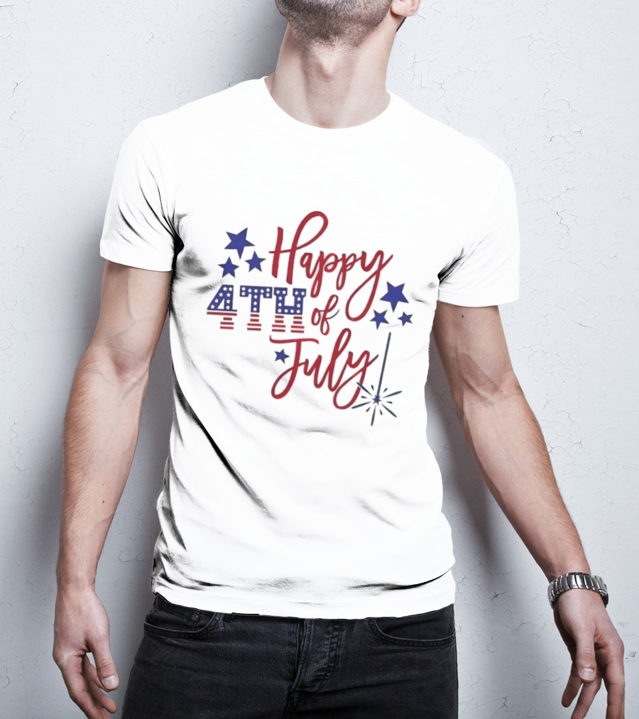 Happy 4th Of July Patriotic Stars Firework Celebration T-Shirt