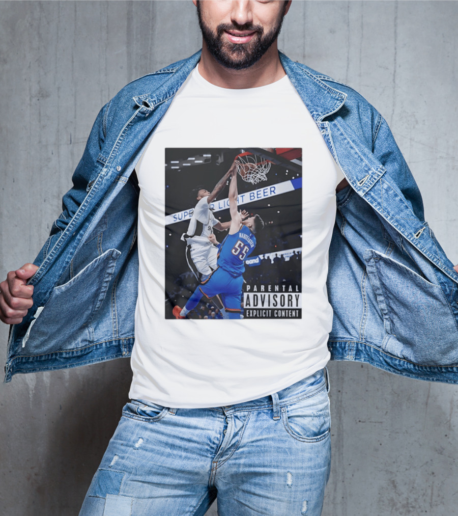 Parental Advisory Explicit Content Dunk Contest New York Knicks Mitchell Robinson Basketball Photo T-Shirt