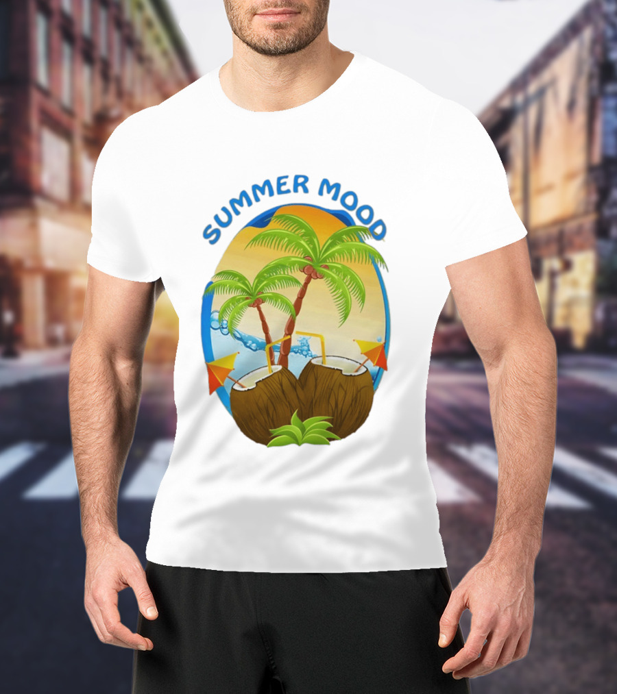 Summer Mood Tropical Palm And Coconut Drink Fiesta T-Shirt