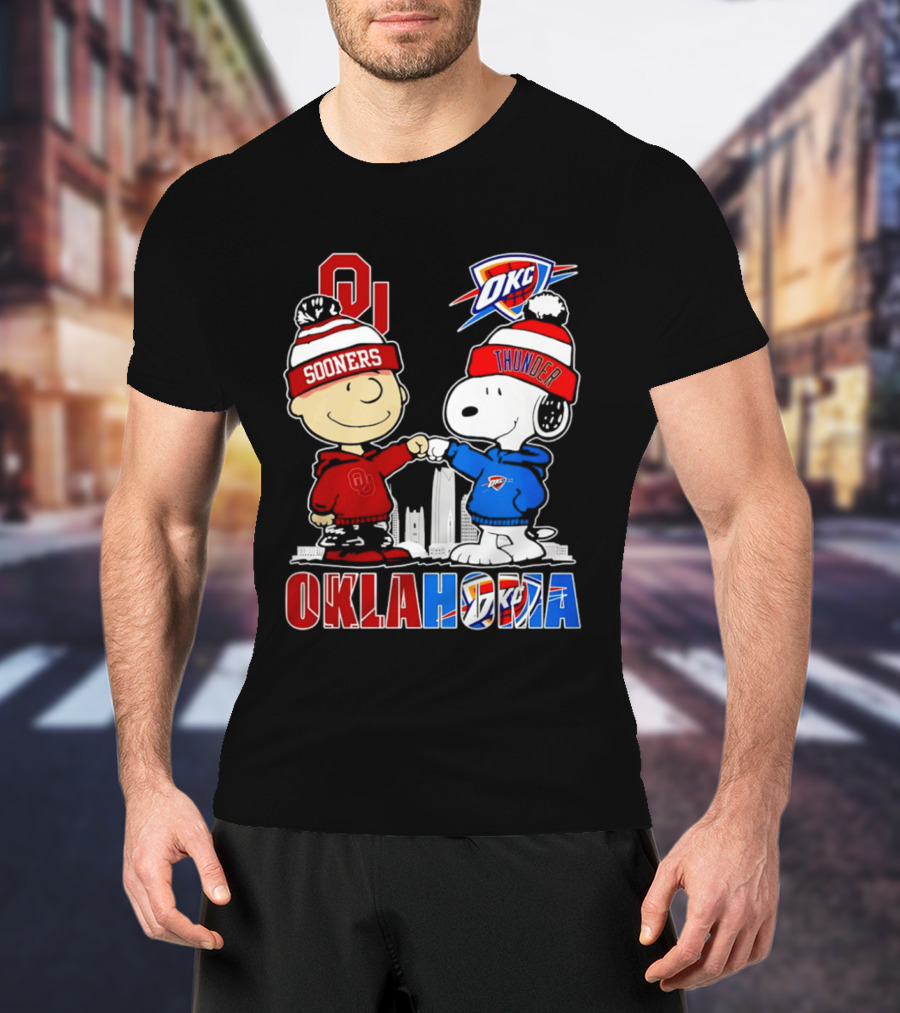 Oklahoma Sooners OU Snoopy OKC Thunder Unity Skyline T-Shirt