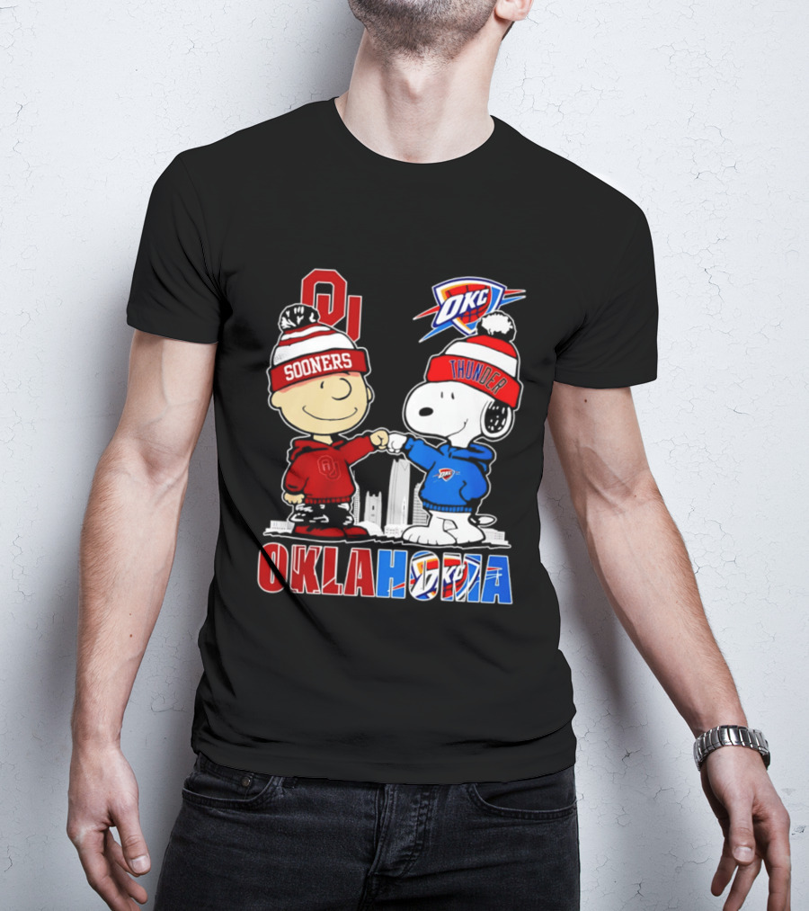 Oklahoma Sooners OU Snoopy OKC Thunder Unity Skyline T-Shirt