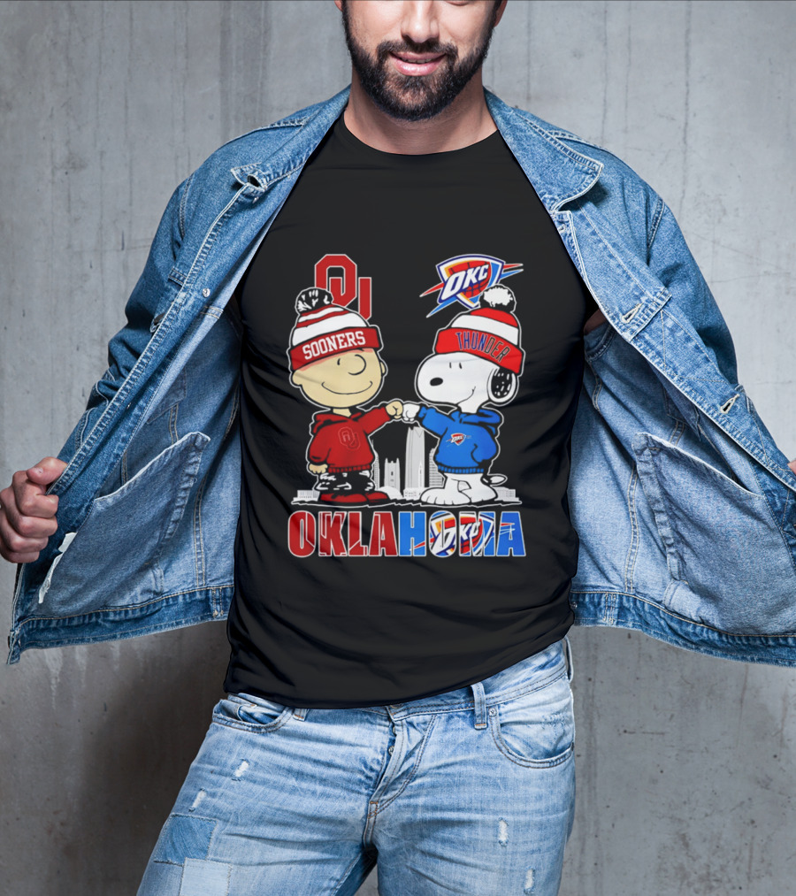 Oklahoma Sooners OU Snoopy OKC Thunder Unity Skyline T-Shirt