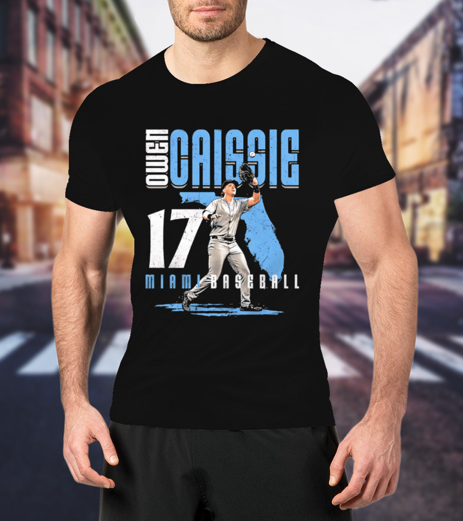 Owen Caissie 17 Miami Baseball Florida Map T-Shirt