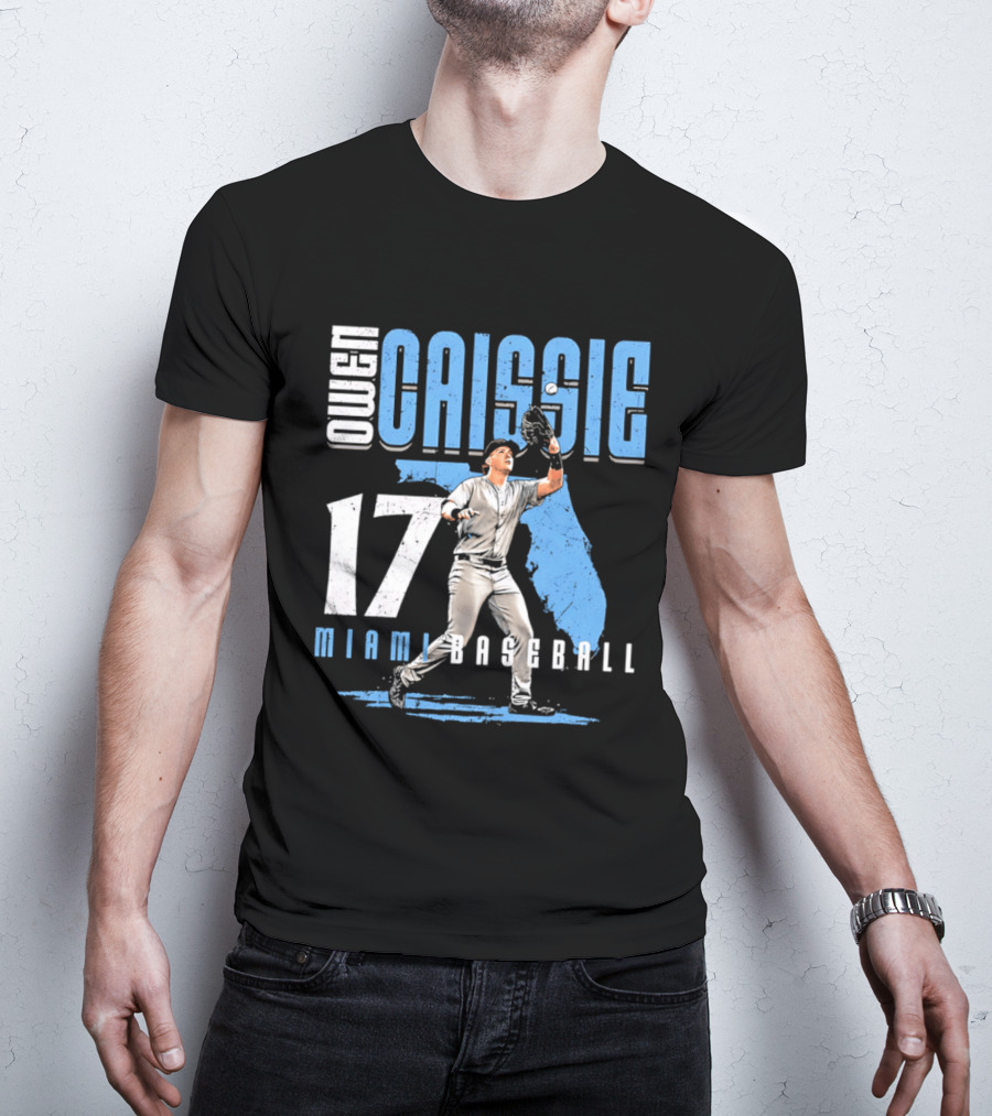 Owen Caissie 17 Miami Baseball Florida Map T-Shirt
