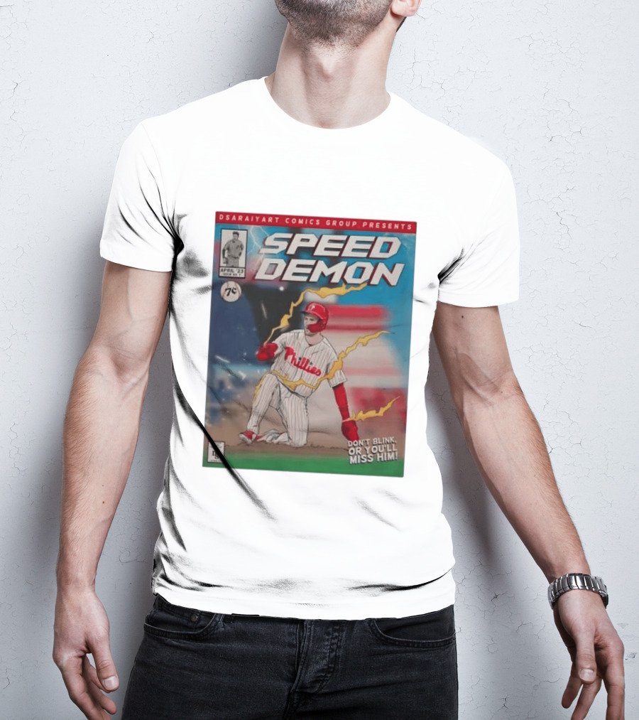 DSaraiyart Speed Demon Phillies April 23 Comics Group Don't Blink Trea Turner T-Shirt