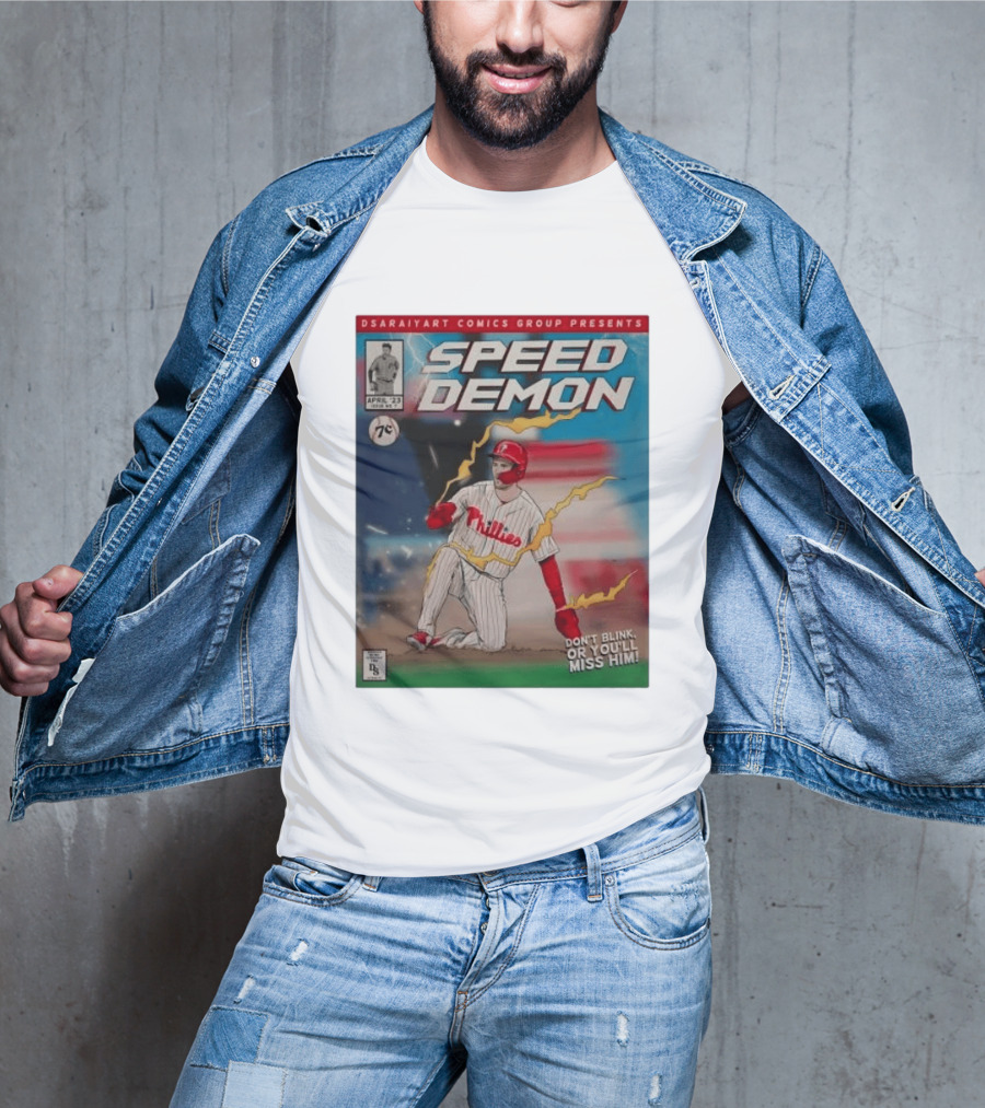 DSaraiyart Speed Demon Phillies April 23 Comics Group Don't Blink Trea Turner T-Shirt