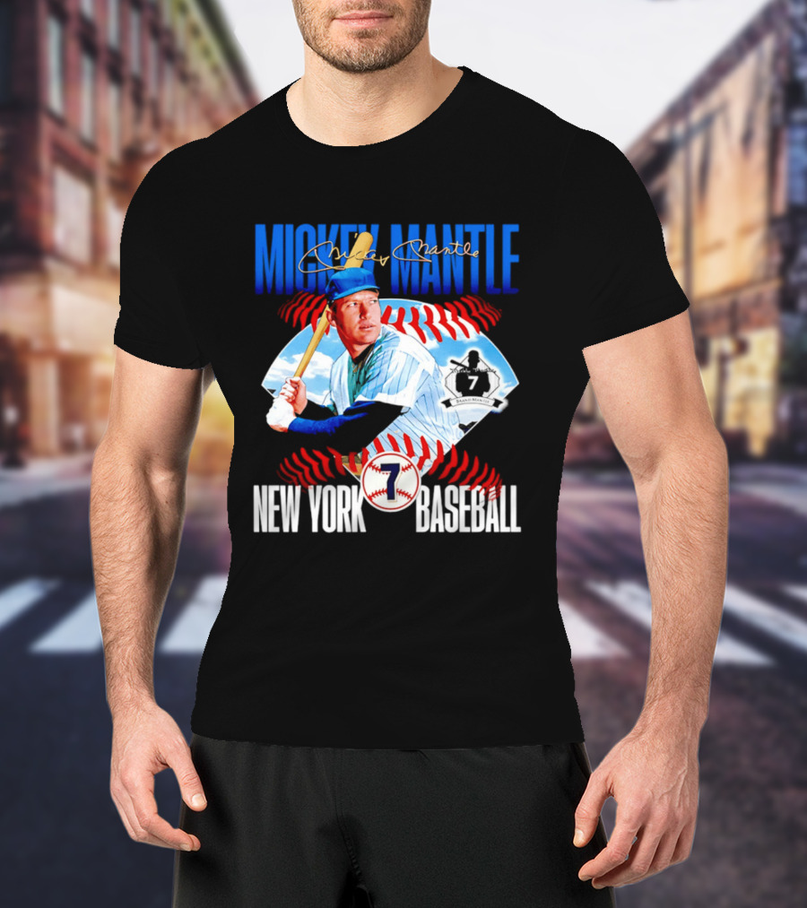 Mickey Mantle New York Baseball 7 Laces T-Shirt