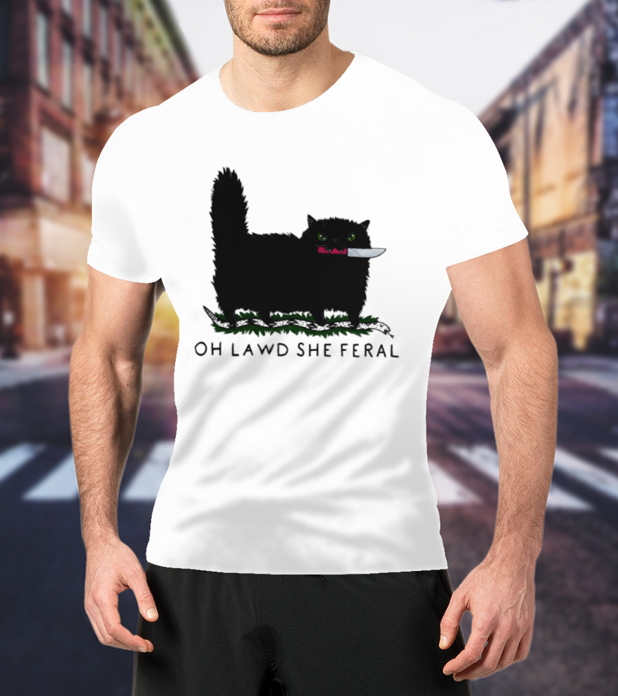 Oh Lawd She Feral Cat Knife Snake T-Shirt