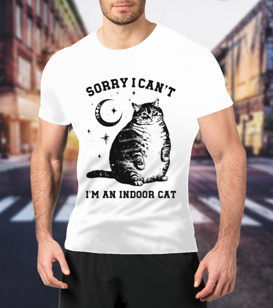 Sorry I Can't I'm An Indoor Cat Moon And Stars Fat Cat T-Shirt