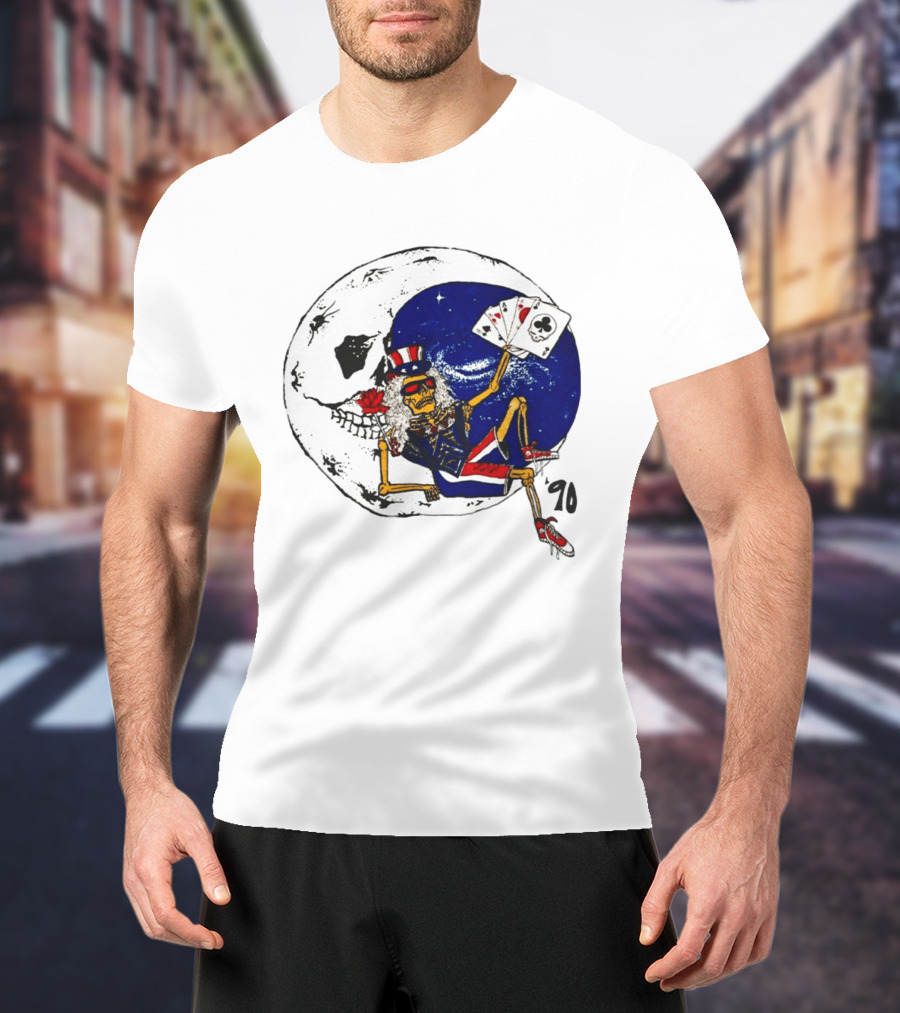 Grateful Dead 1990 Rare Uncle Sam Skeleton Moon Playing Cards T-Shirt