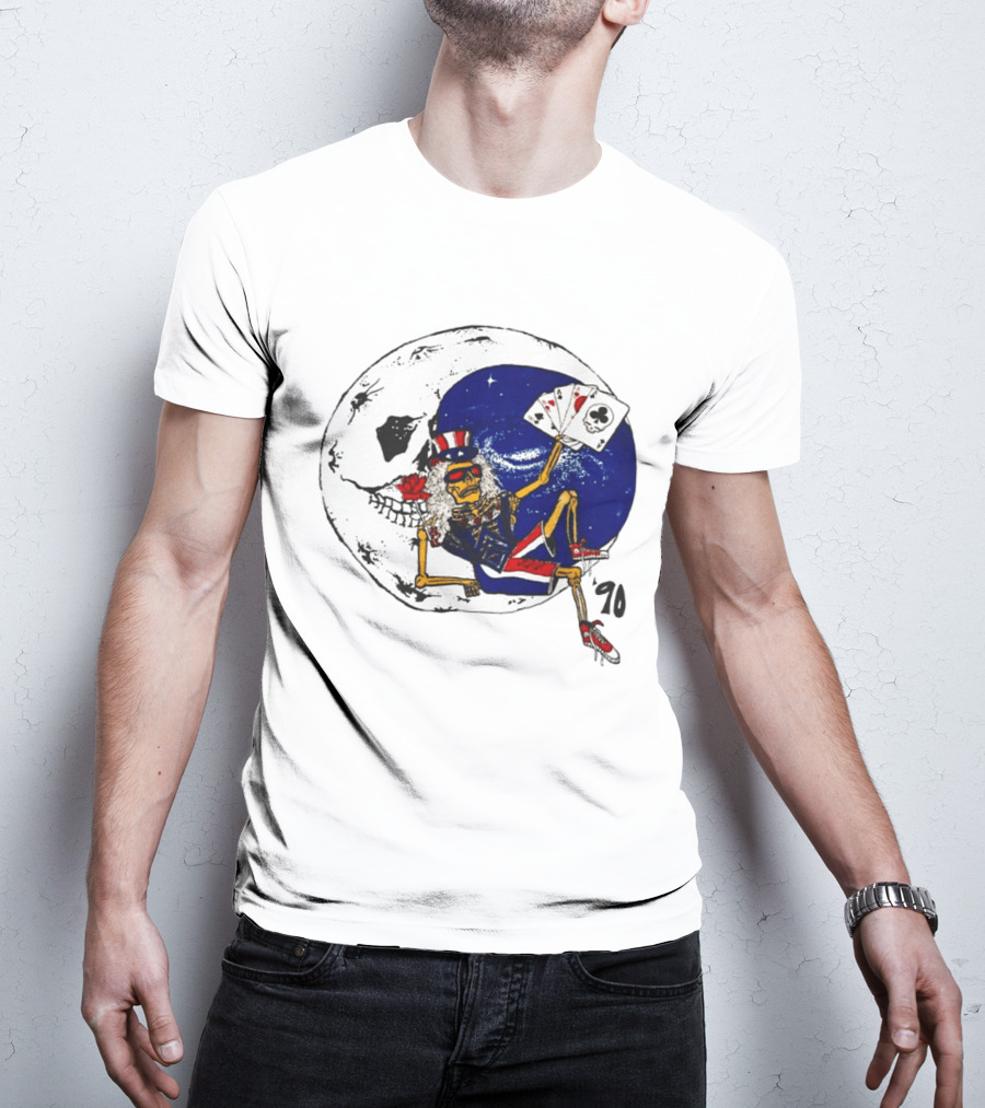 Grateful Dead 1990 Rare Uncle Sam Skeleton Moon Playing Cards T-Shirt