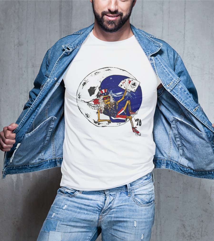 Grateful Dead 1990 Rare Uncle Sam Skeleton Moon Playing Cards T-Shirt