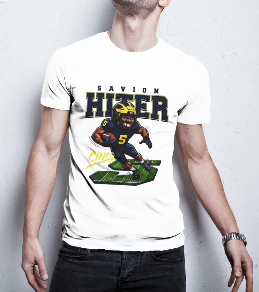 Savion Hiter Number 5 Cinco Valiant Michigan Wolverines Football Cartoon T-Shirt