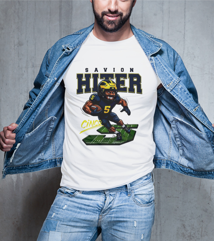Savion Hiter Number 5 Cinco Valiant Michigan Wolverines Football Cartoon T-Shirt