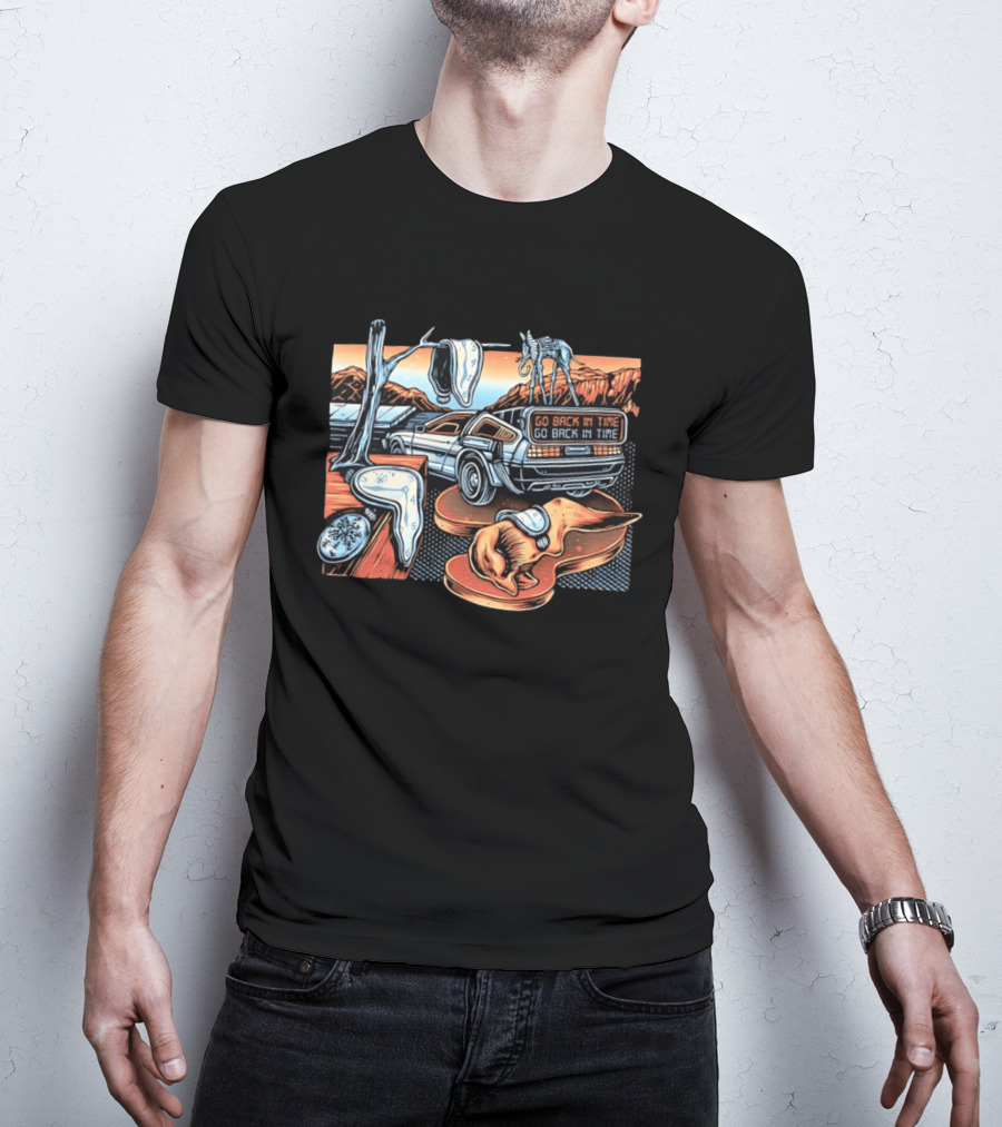 Back To The Future Time Travel Car Meets Salvador Dali's The Persistence Of Memory T-Shirt