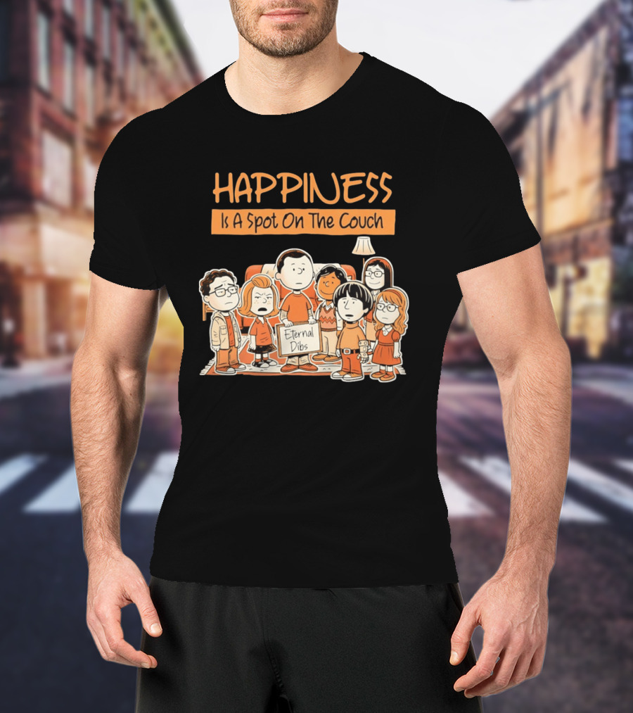 Happiness Is A Spot On The Couch Eternal Dibs Peanuts Style Scene T-Shirt