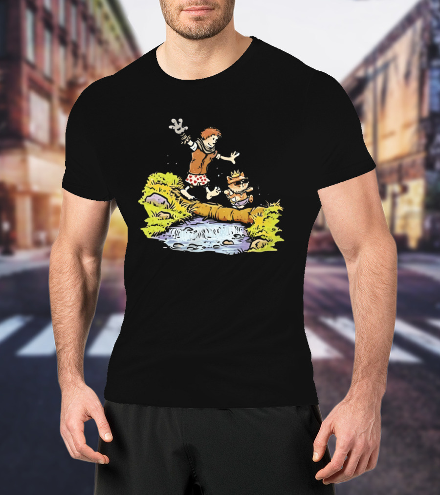 Princess Donut Calvin And Hobbes Comic Adventure Carl Crossing Log T-Shirt