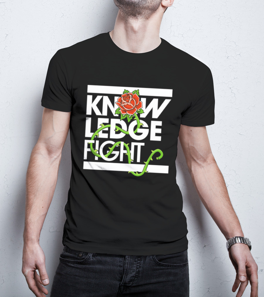 Knowledge Fight Rose With Green Vine Accents T-Shirt