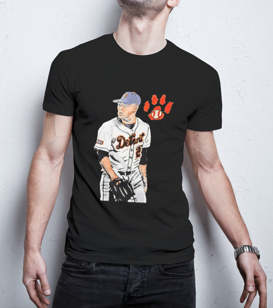 Detroit Tigers Tarik Skubal Baseball Cartoon Character With Paw Print And Baseball T-Shirt