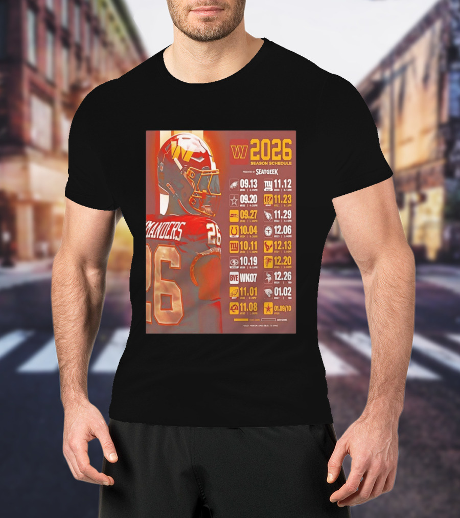 Washington Commanders 2026 Season Schedule Dates And Times By SEATGEEK T-Shirt