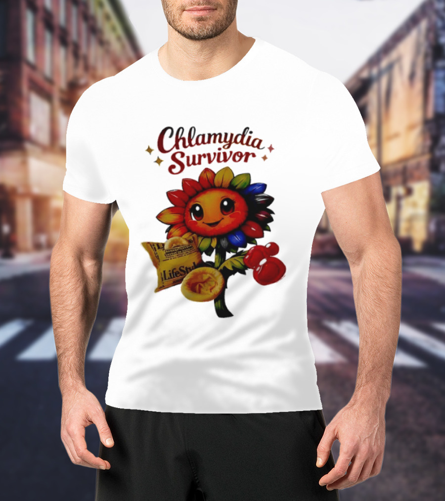 Chlamydia Survivor Rainbow Sunflower LifeStyles Condom Sexual Health Awareness STI STD T-Shirt