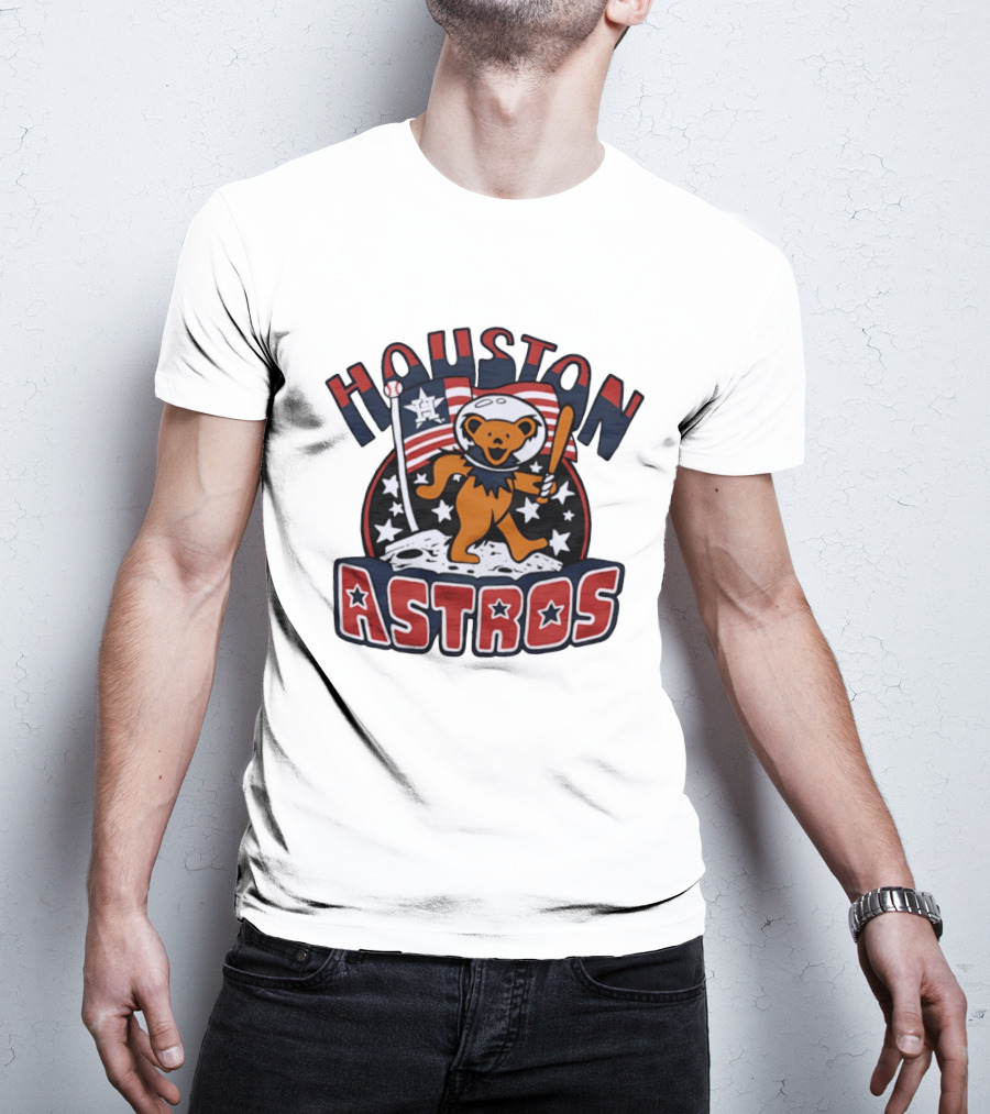 Houston Astros Grateful Dead Dancing Bear Astronaut Moon Scene T-Shirt