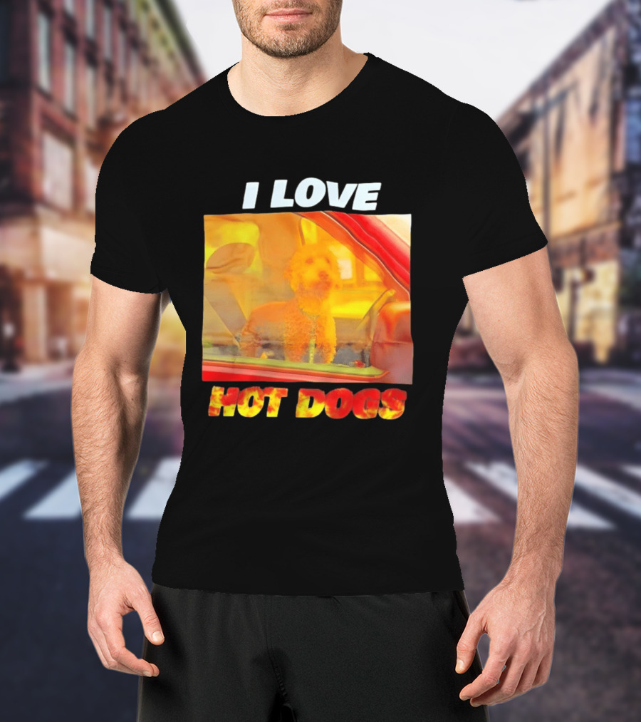 I Love Hot Dogs Poodle In Car T-Shirt