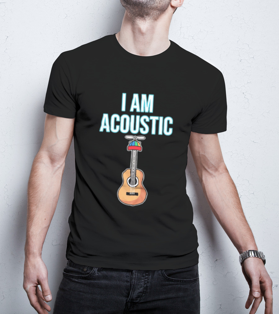 I Am Acoustic Guitar With Beanie Propeller Hat T-Shirt
