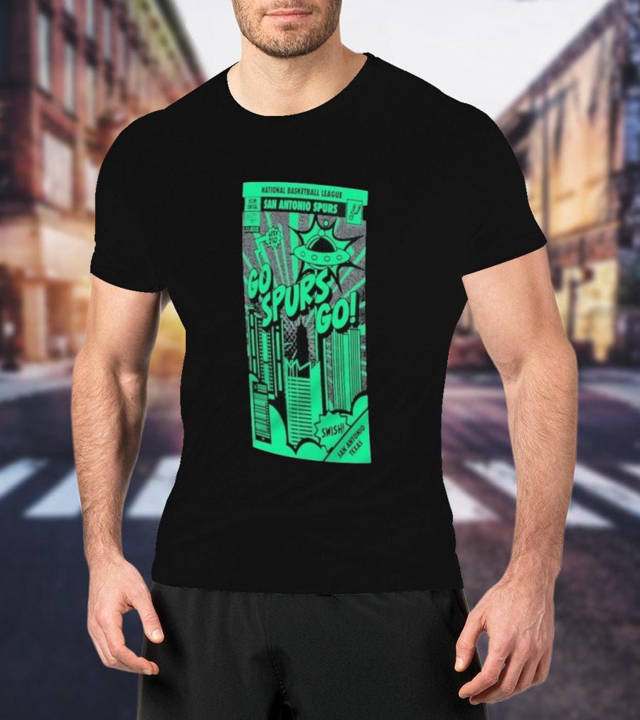 National Basketball League San Antonio Spurs Go Spurs Go Area 210 San Antonio Texas Comic Swish T-Shirt