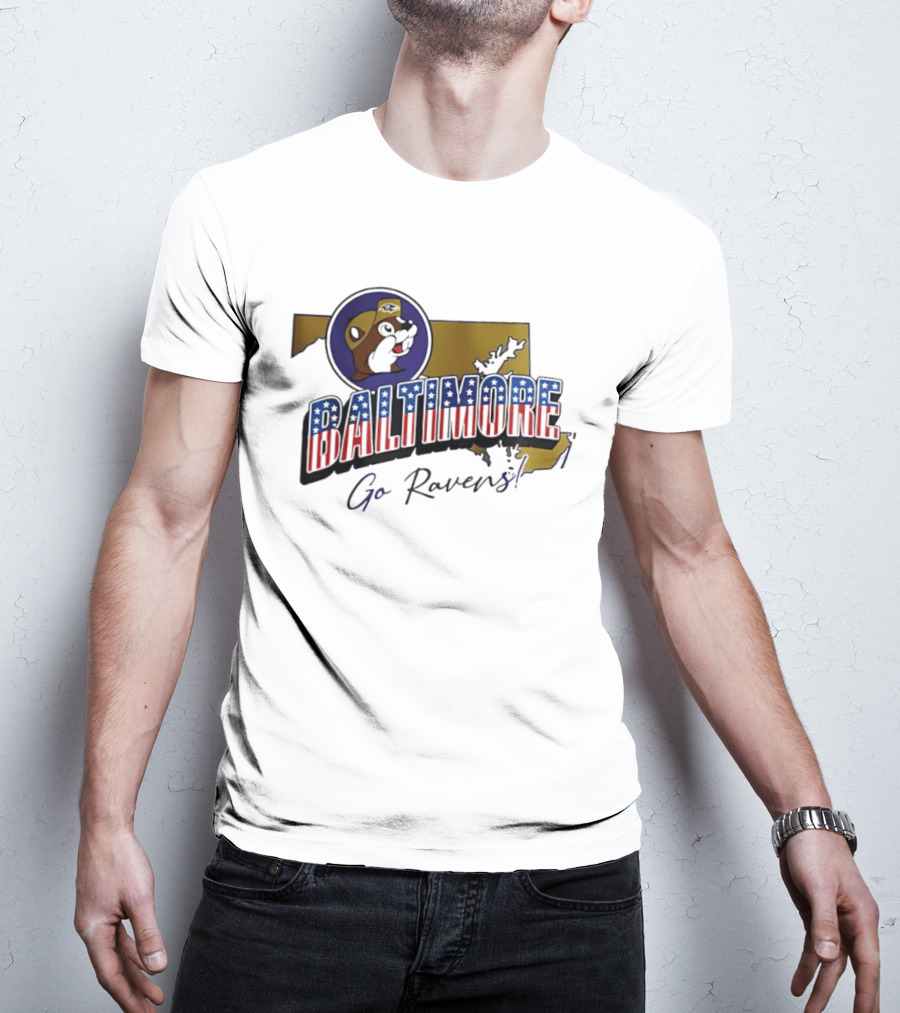Baltimore Ravens Go Ravens Buc Ee's Patriotic Map Collaboration T-Shirt
