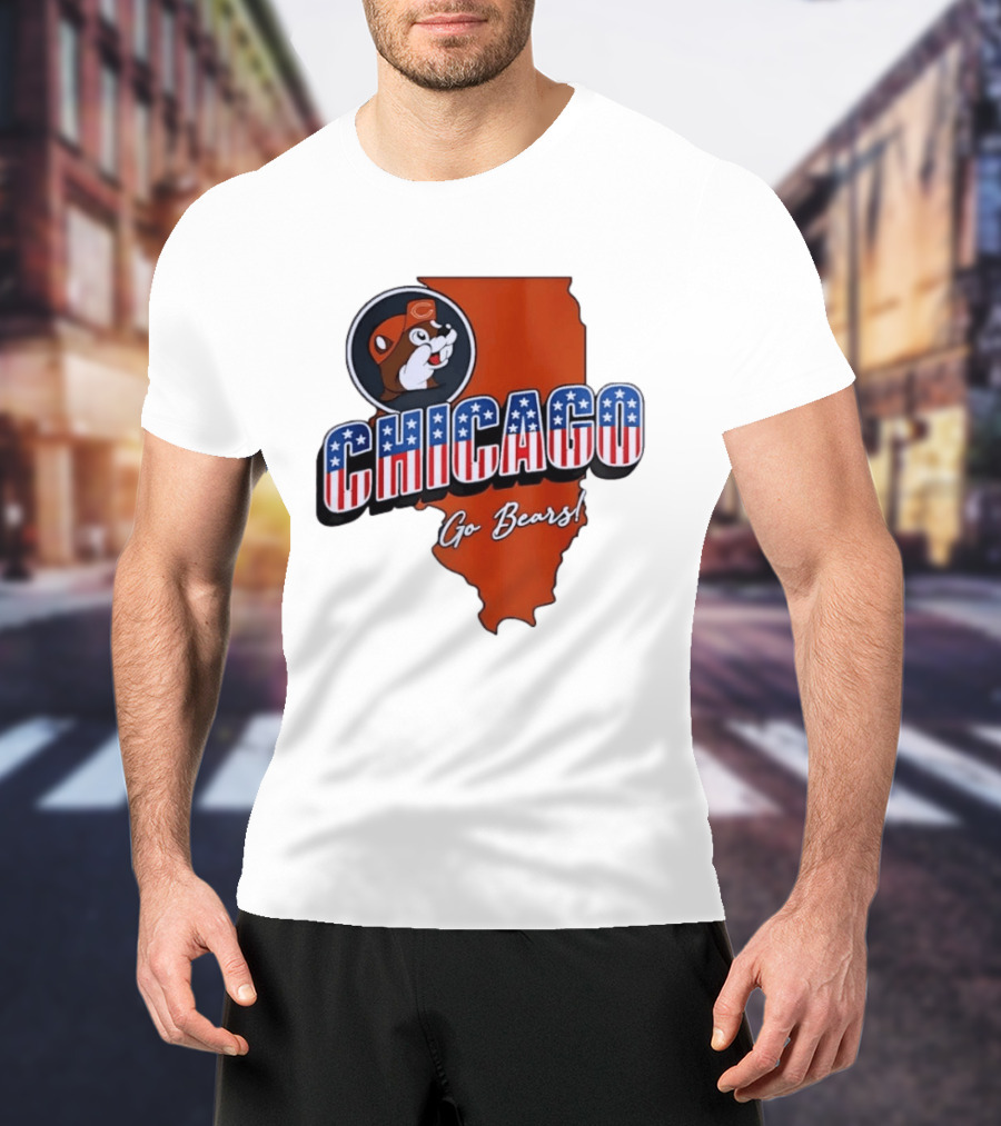 Chicago Bears Buc Ee's Go Bears Patriotic Illinois Map T-Shirt